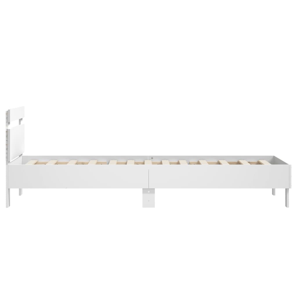 Modern Wooden Single Size 90cm Bed Frame Base With LED Lights & Headboard Wood