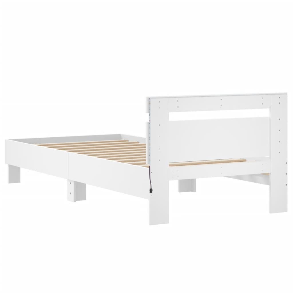 Modern Wooden Single Size 90cm Bed Frame Base With LED Lights & Headboard Wood