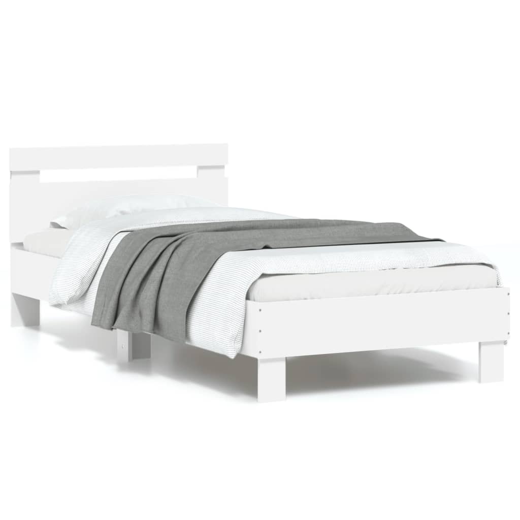 Modern Wooden Single Size 90cm Bed Frame Base With LED Lights & Headboard Wood