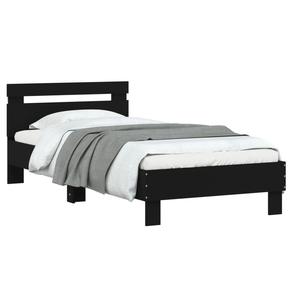 Modern Wooden Single Size 90cm Bed Frame Base With LED Lights & Headboard Wood