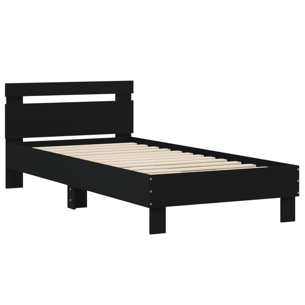 Modern Wooden Single Size 90cm Bed Frame Base With LED Lights & Headboard Wood