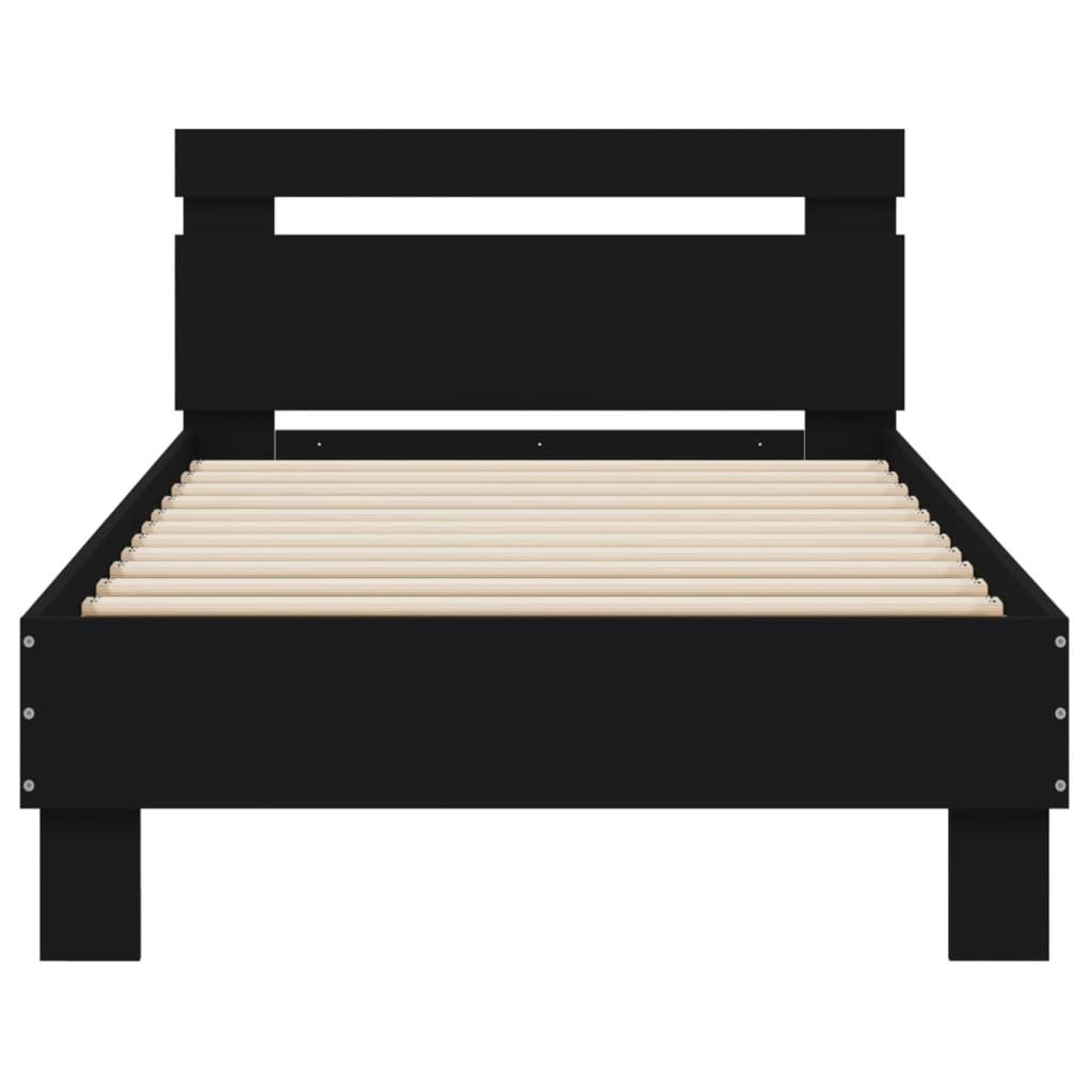 Modern Wooden Single Size 90cm Bed Frame Base With LED Lights & Headboard Wood