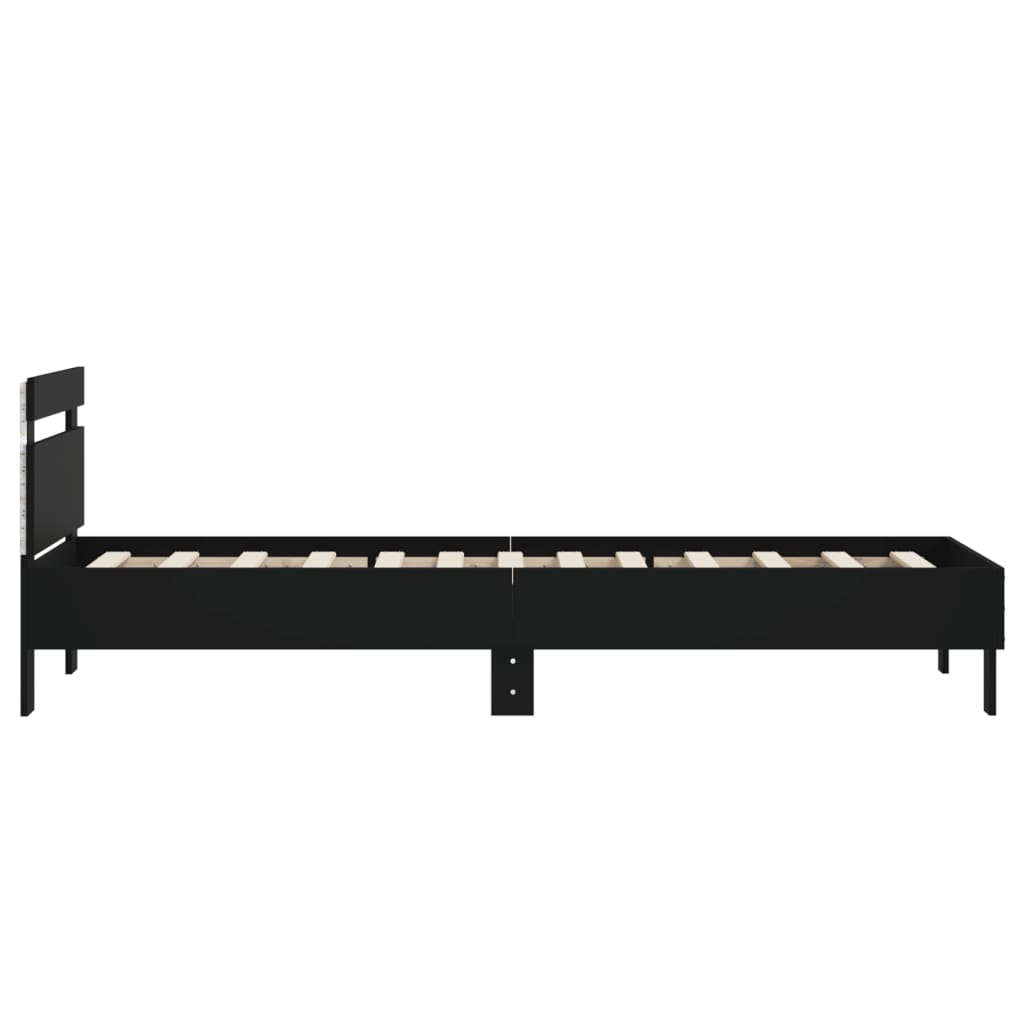 Modern Wooden Single Size 90cm Bed Frame Base With LED Lights & Headboard Wood