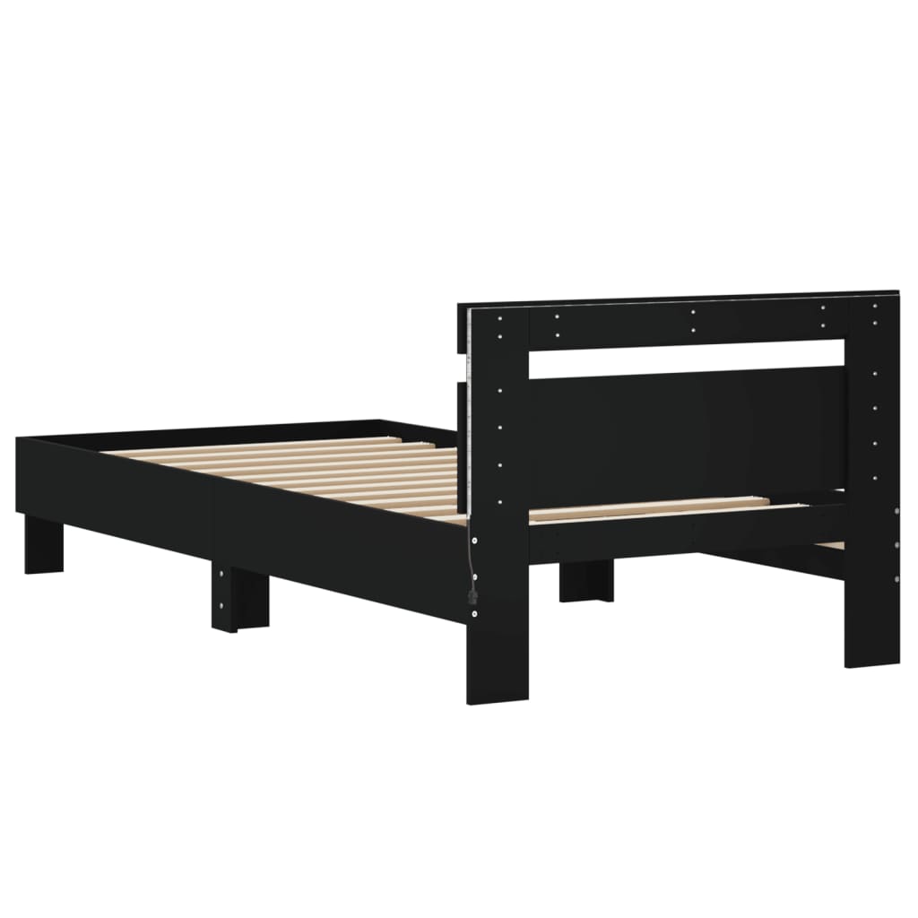 Modern Wooden Single Size 90cm Bed Frame Base With LED Lights & Headboard Wood