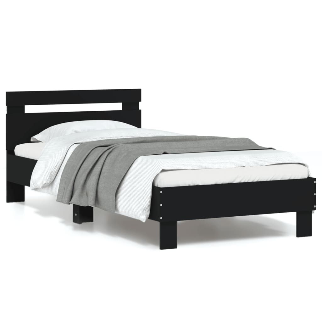 Modern Wooden Single Size 90cm Bed Frame Base With LED Lights & Headboard Wood