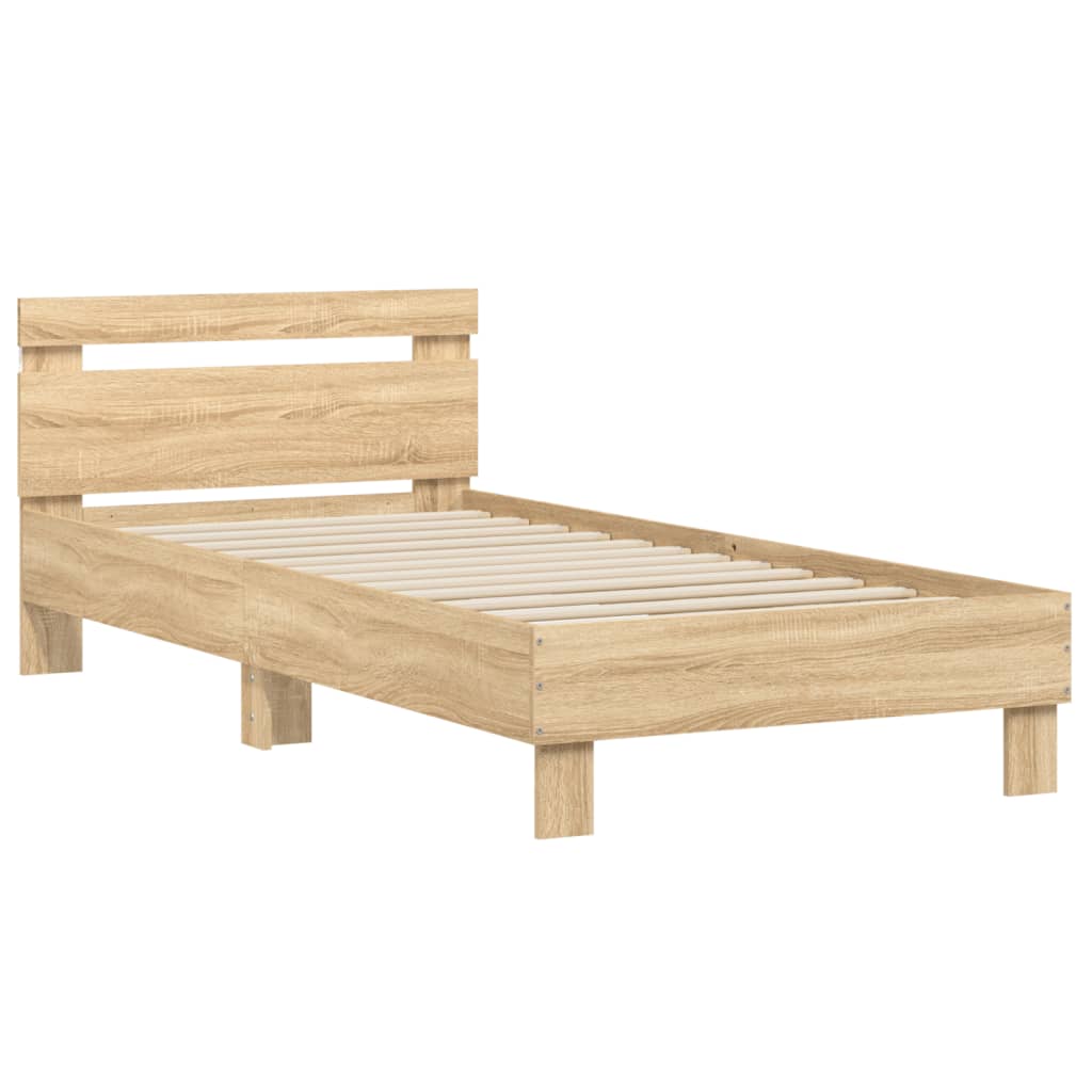 Modern Wooden Single Size 90cm Bed Frame Base With LED Lights & Headboard Wood