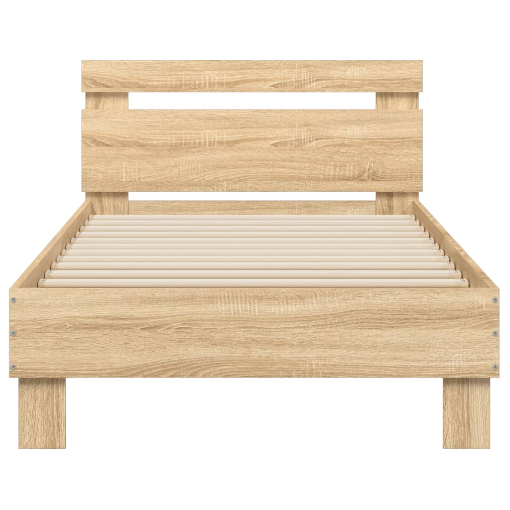 Modern Wooden Single Size 90cm Bed Frame Base With LED Lights & Headboard Wood