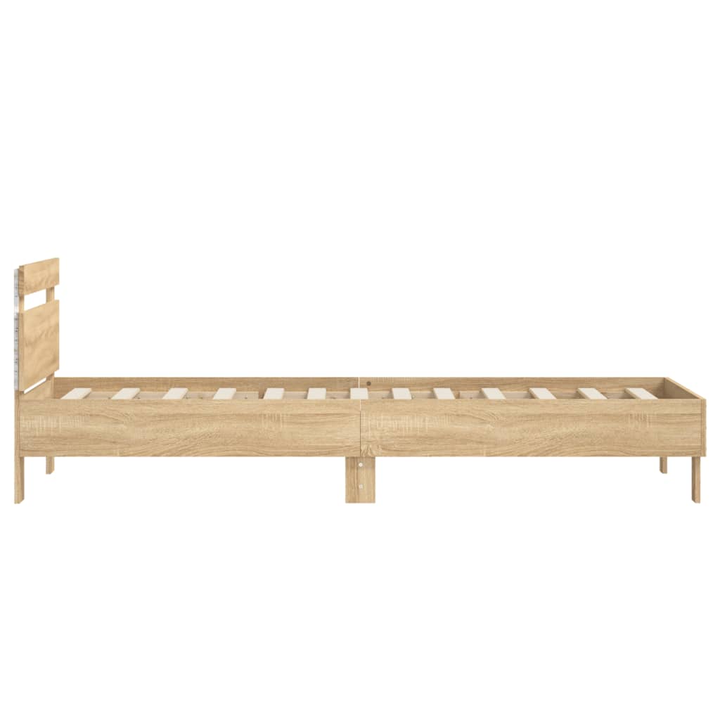 Modern Wooden Single Size 90cm Bed Frame Base With LED Lights & Headboard Wood