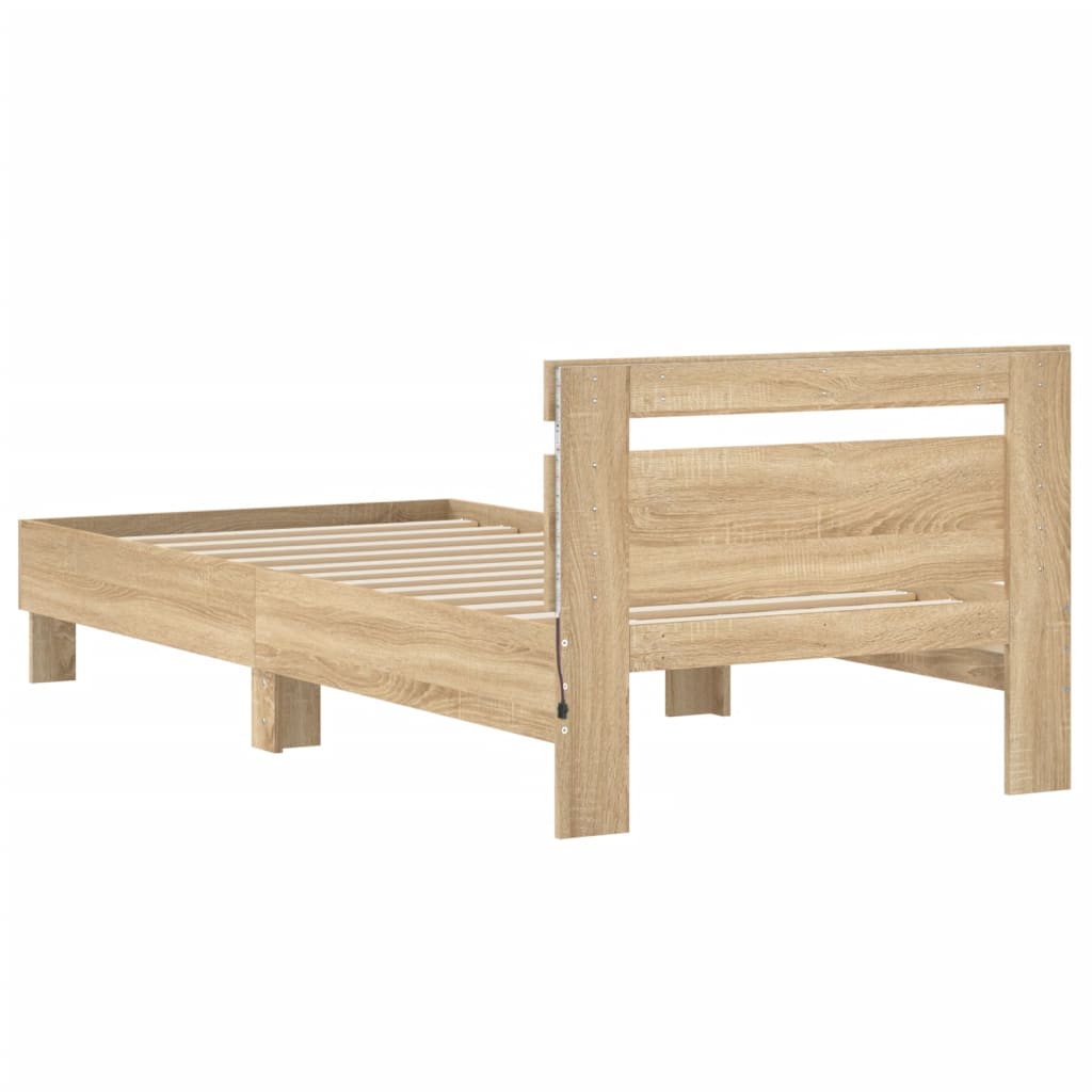 Modern Wooden Single Size 90cm Bed Frame Base With LED Lights & Headboard Wood