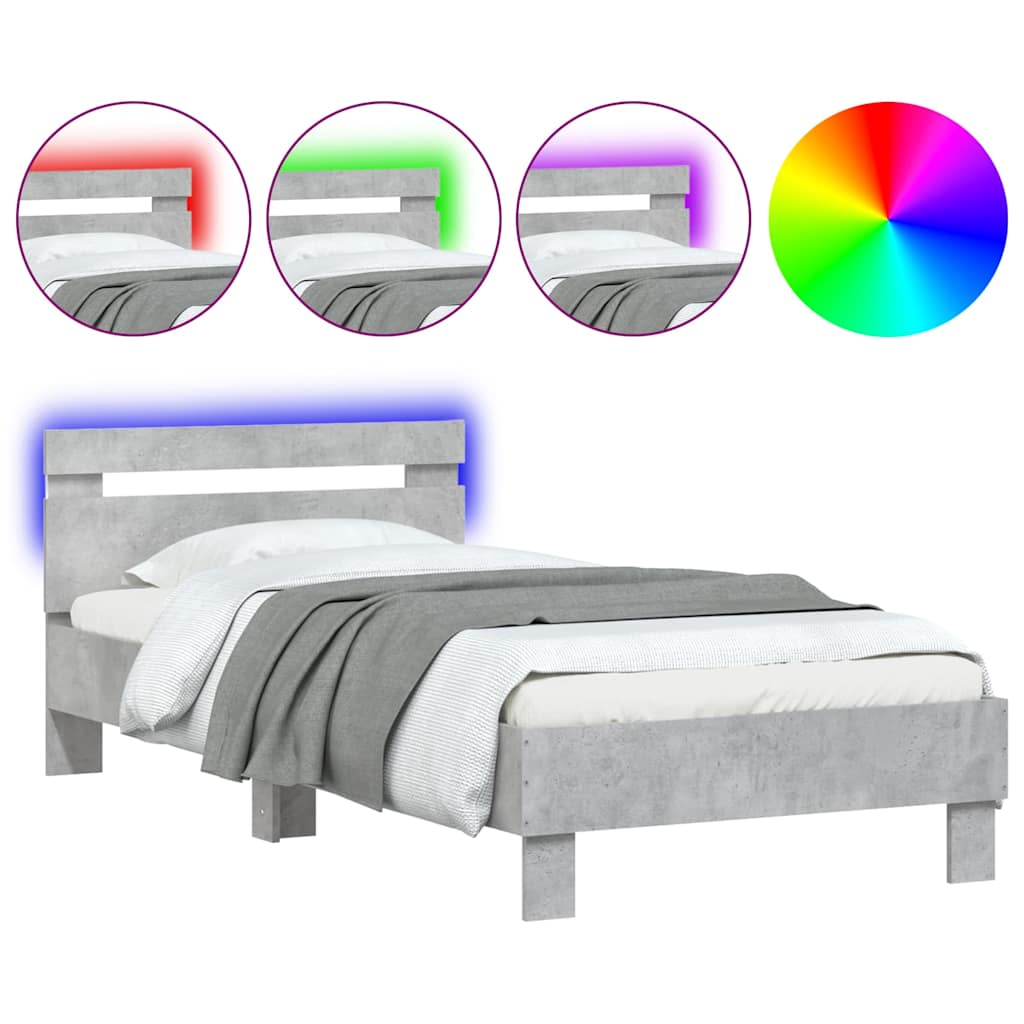 Modern Wooden Single Size 90cm Bed Frame Base With LED Lights & Headboard Wood