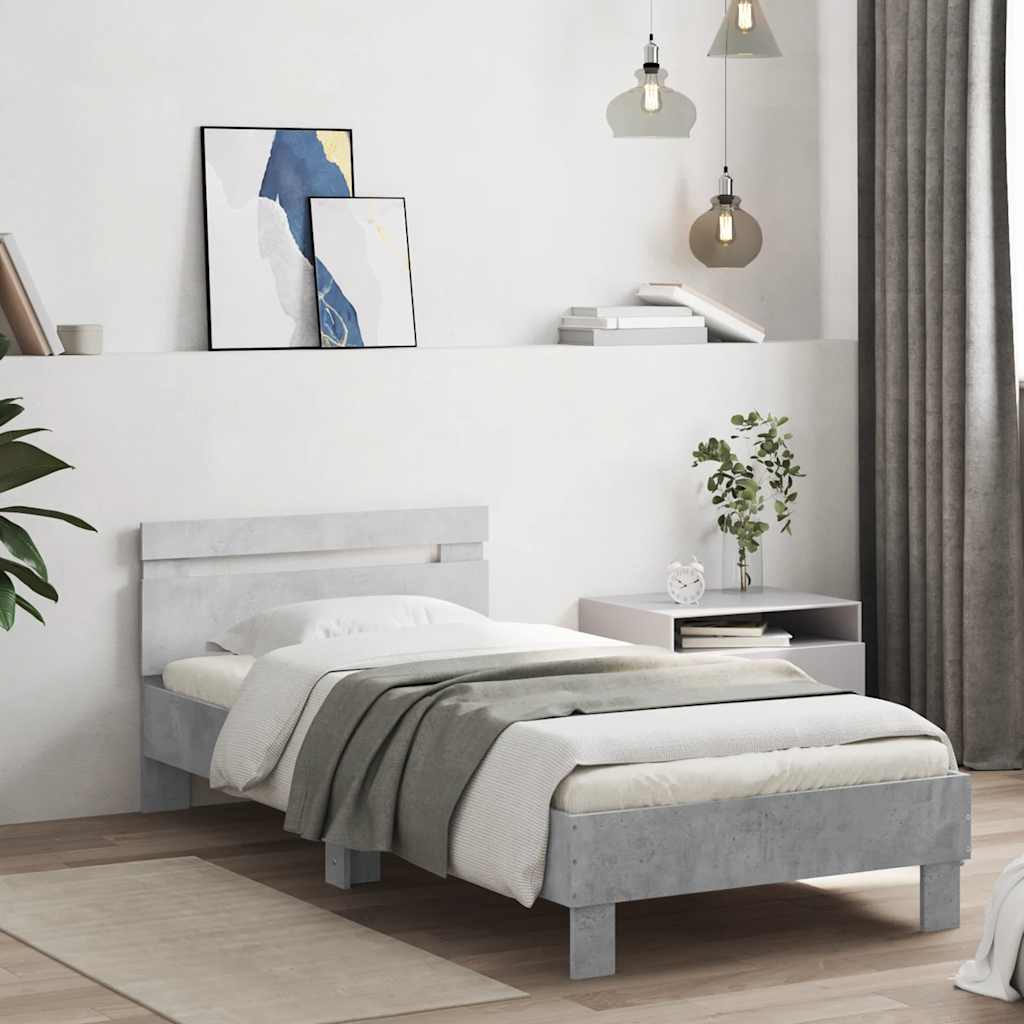 Modern Wooden Single Size 90cm Bed Frame Base With LED Lights & Headboard Wood