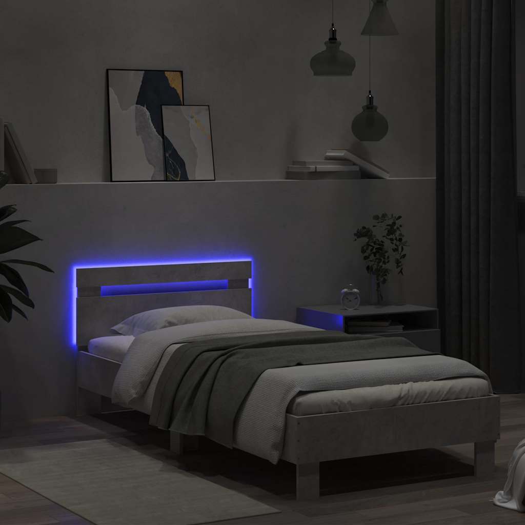 Modern Wooden Single Size 90cm Bed Frame Base With LED Lights & Headboard Wood