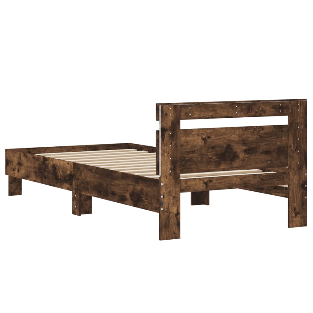 Modern Wooden Single Size 90cm Bed Frame Base With LED Lights & Headboard Wood
