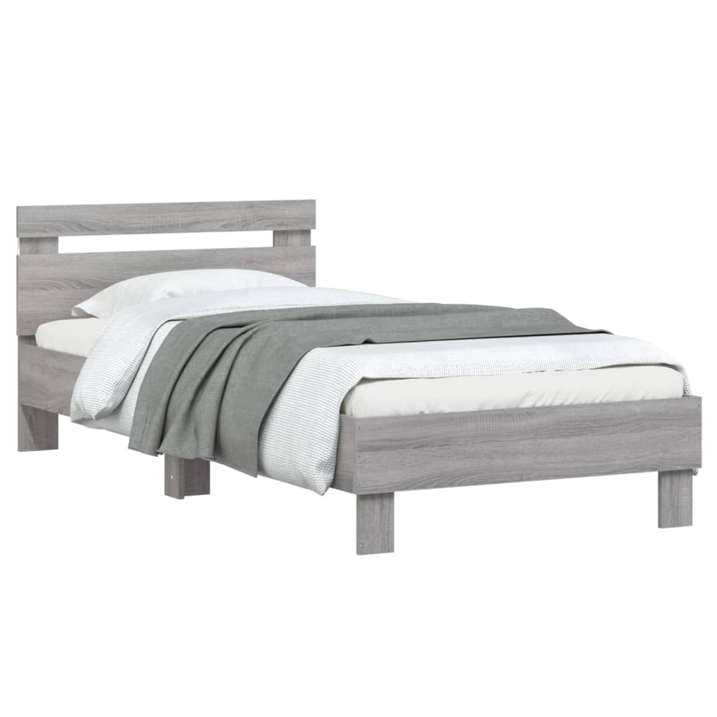 Modern Wooden Single Size 90cm Bed Frame Base With LED Lights & Headboard Wood
