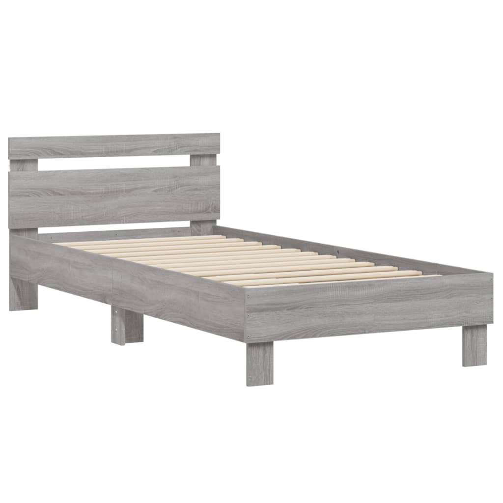 Modern Wooden Single Size 90cm Bed Frame Base With LED Lights & Headboard Wood