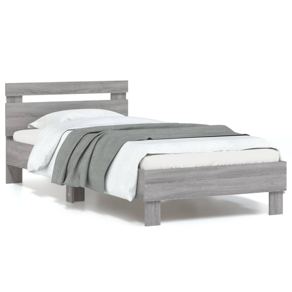 Modern Wooden Single Size 90cm Bed Frame Base With LED Lights & Headboard Wood