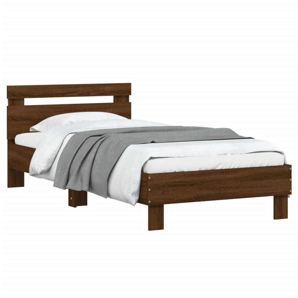 Modern Wooden Single Size 90cm Bed Frame Base With LED Lights & Headboard Wood