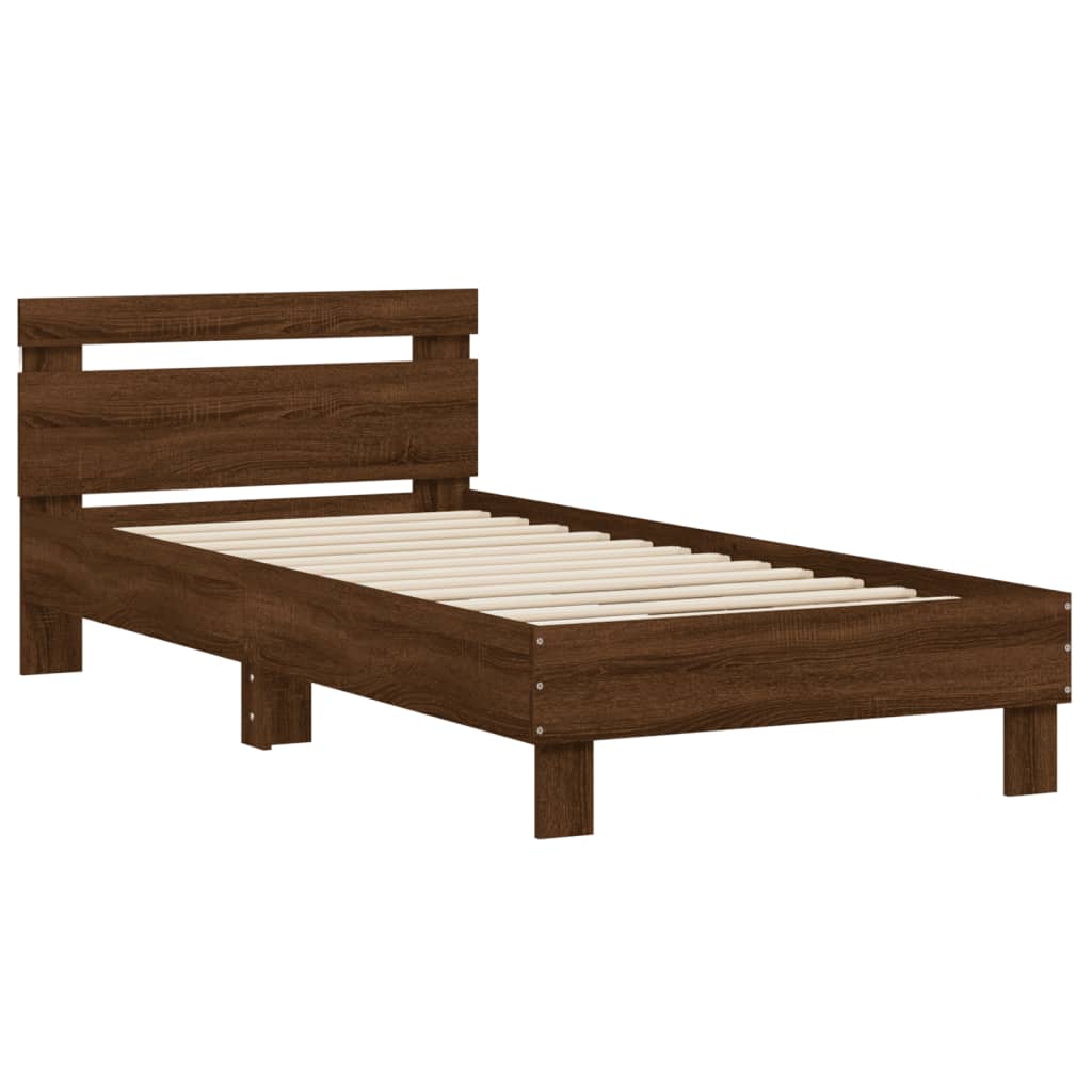 Modern Wooden Single Size 90cm Bed Frame Base With LED Lights & Headboard Wood