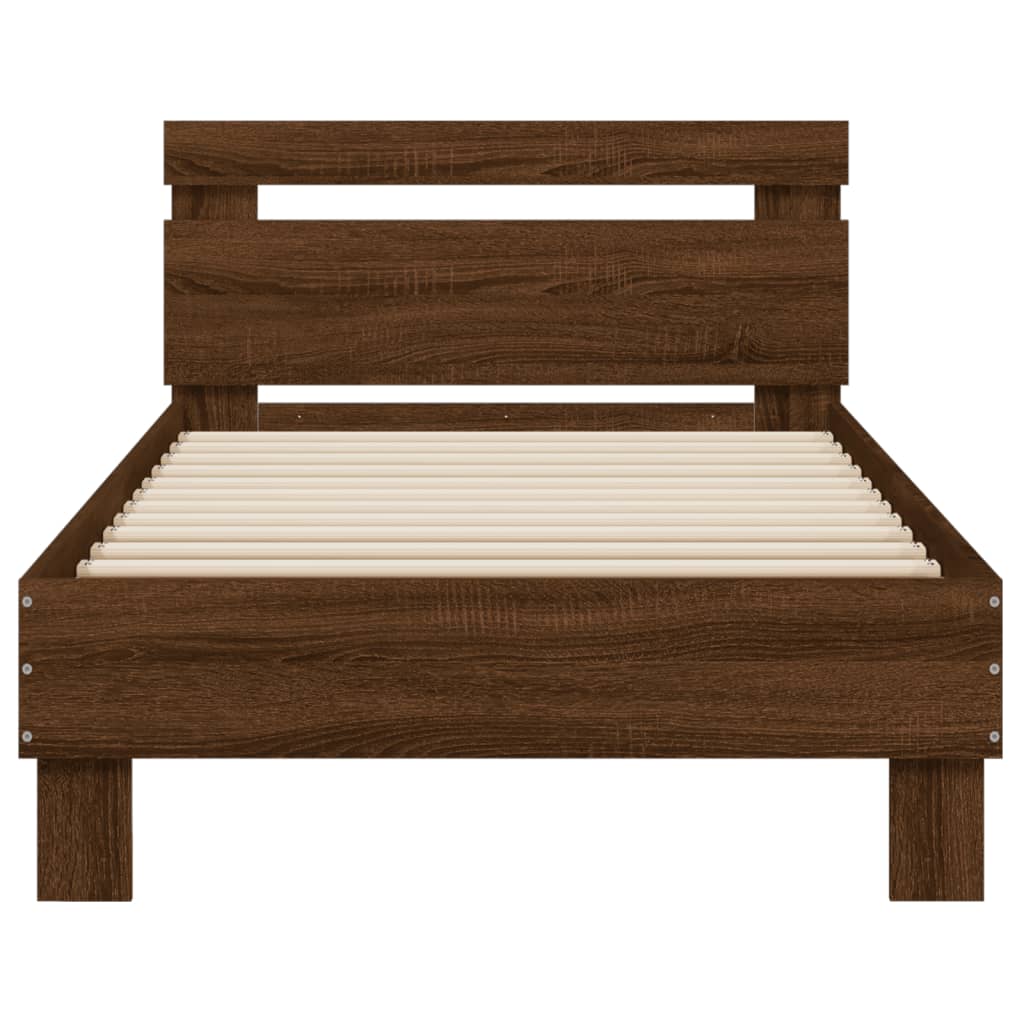 Modern Wooden Single Size 90cm Bed Frame Base With LED Lights & Headboard Wood