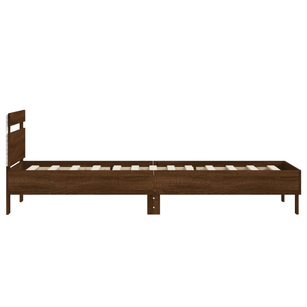 Modern Wooden Single Size 90cm Bed Frame Base With LED Lights & Headboard Wood