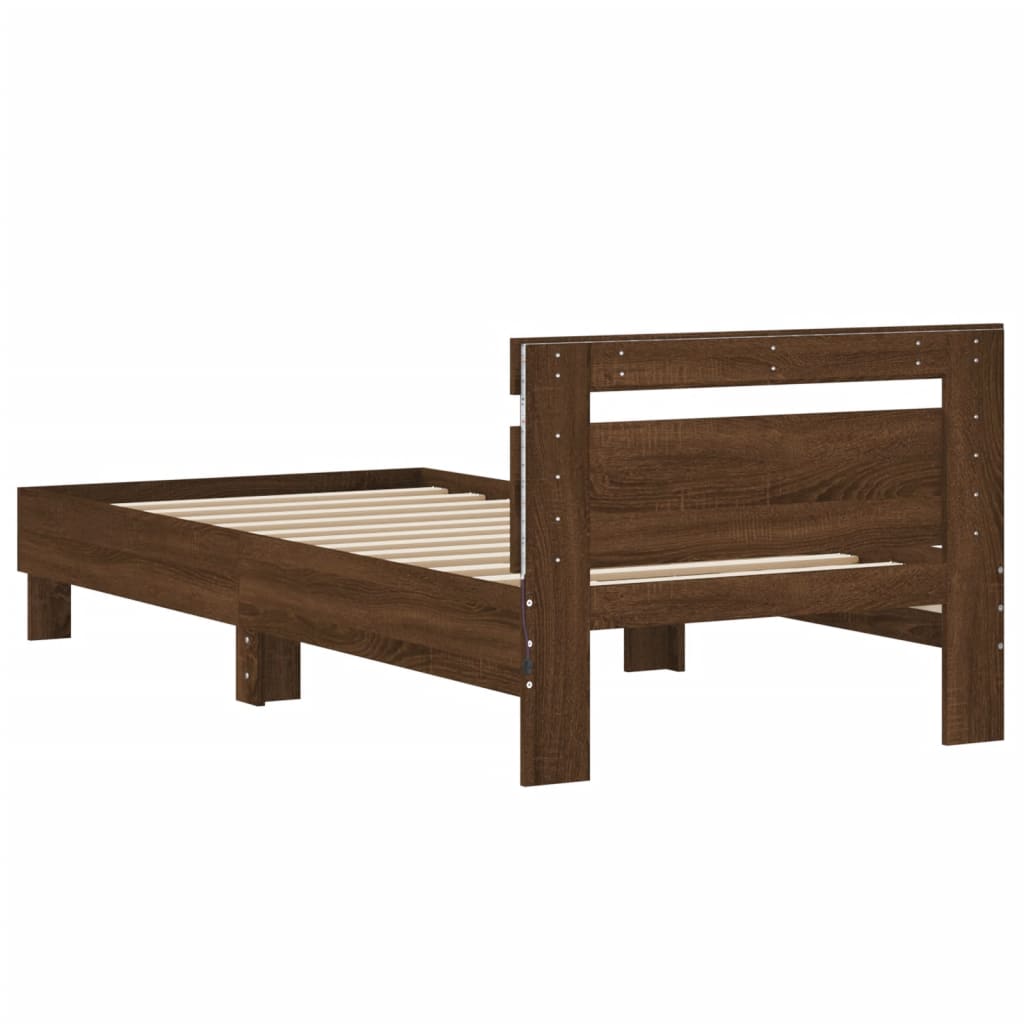 Modern Wooden Single Size 90cm Bed Frame Base With LED Lights & Headboard Wood