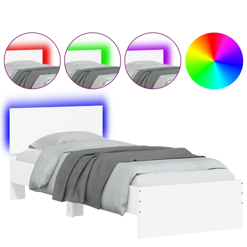 Modern Wooden Single Size 90cm Bed Frame Base With Headboard & LED Lights