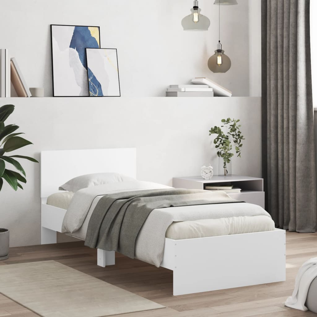 Modern Wooden Single Size 90cm Bed Frame Base With Headboard & LED Lights