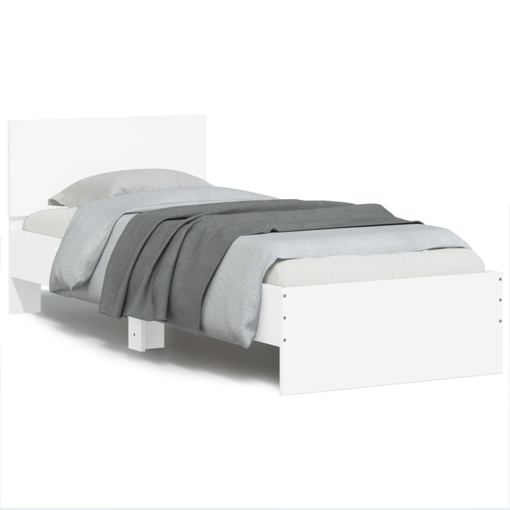 Modern Wooden Single Size 90cm Bed Frame Base With Headboard & LED Lights