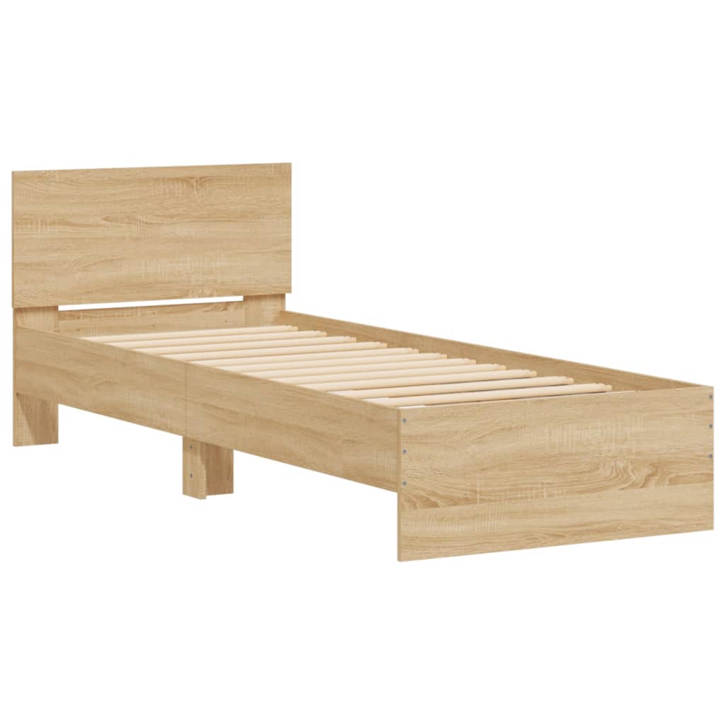 Modern Wooden Single Size 90cm Bed Frame Base With Headboard & LED Lights