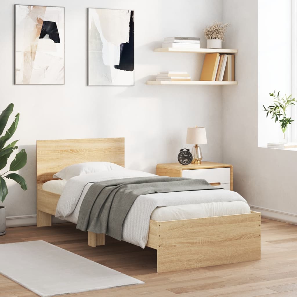 Modern Wooden Single Size 90cm Bed Frame Base With Headboard & LED Lights