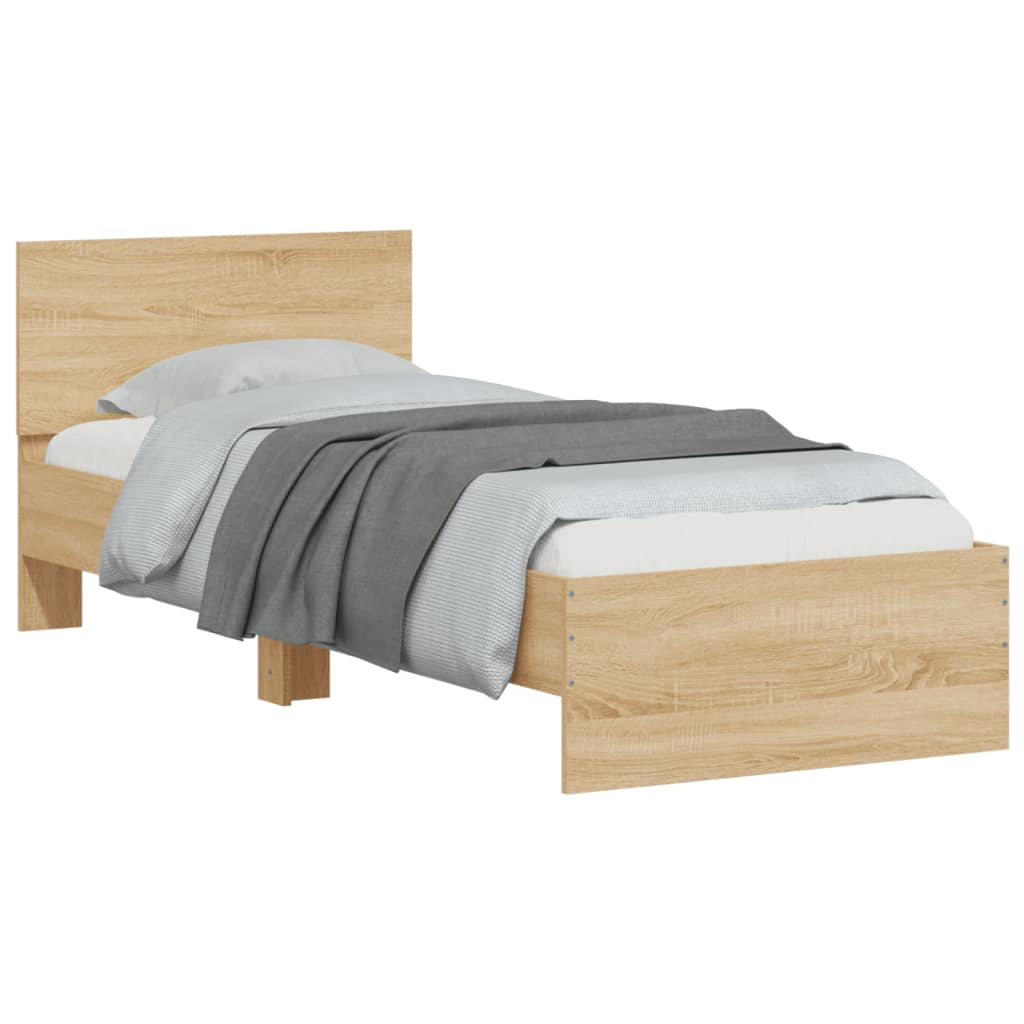 Modern Wooden Single Size 90cm Bed Frame Base With Headboard & LED Lights