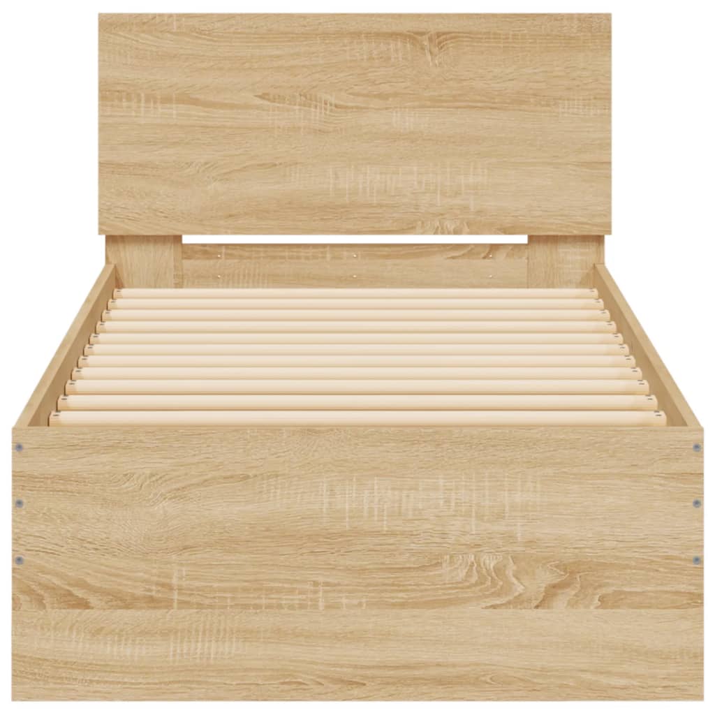 Modern Wooden Single Size 90cm Bed Frame Base With Headboard & LED Lights