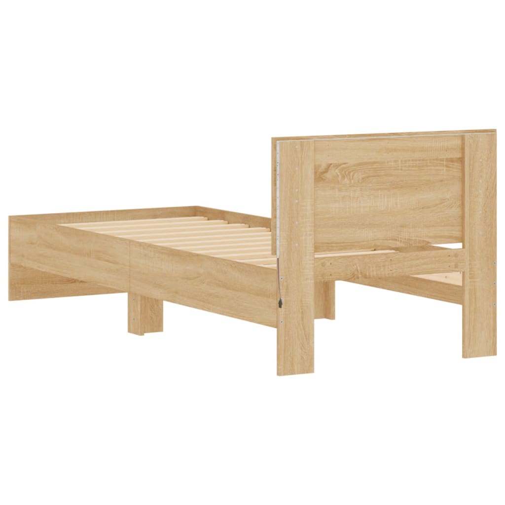Modern Wooden Single Size 90cm Bed Frame Base With Headboard & LED Lights