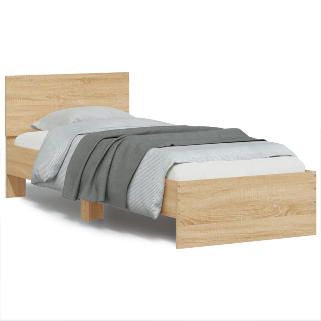 Modern Wooden Single Size 90cm Bed Frame Base With Headboard & LED Lights