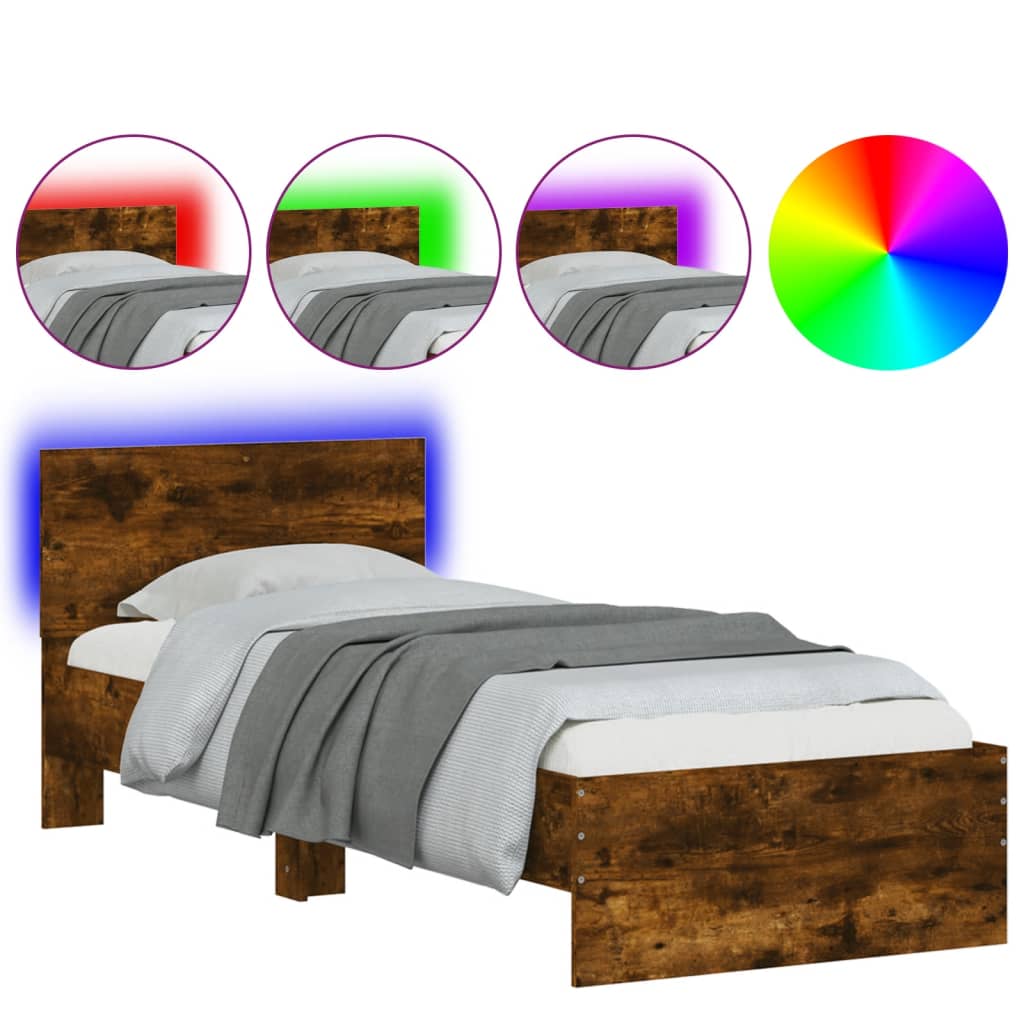 Modern Wooden Single Size 90cm Bed Frame Base With Headboard & LED Lights