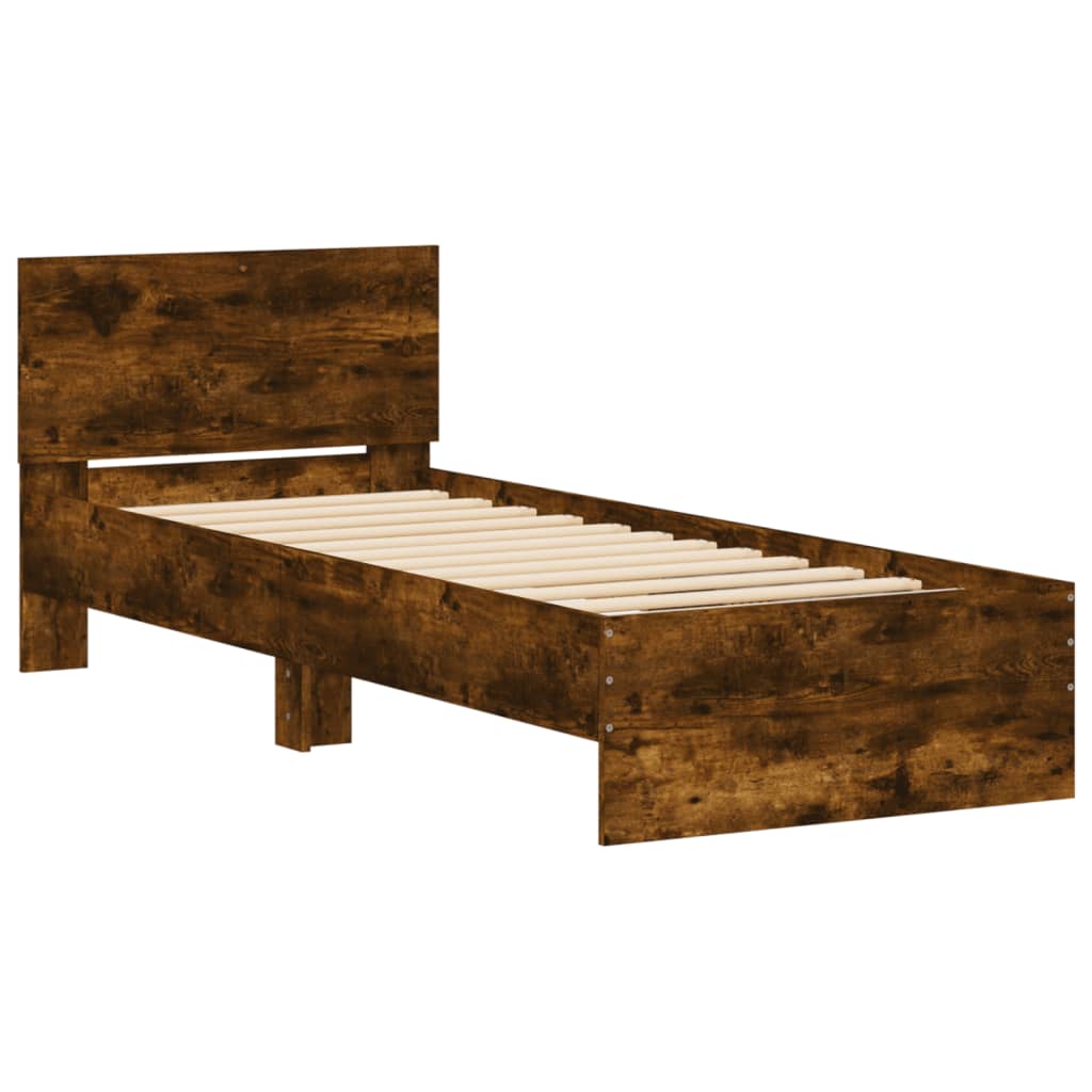 Modern Wooden Single Size 90cm Bed Frame Base With Headboard & LED Lights