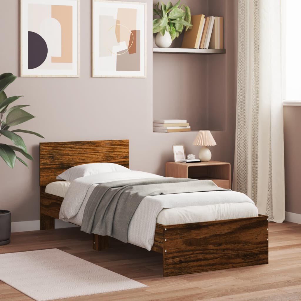Modern Wooden Single Size 90cm Bed Frame Base With Headboard & LED Lights