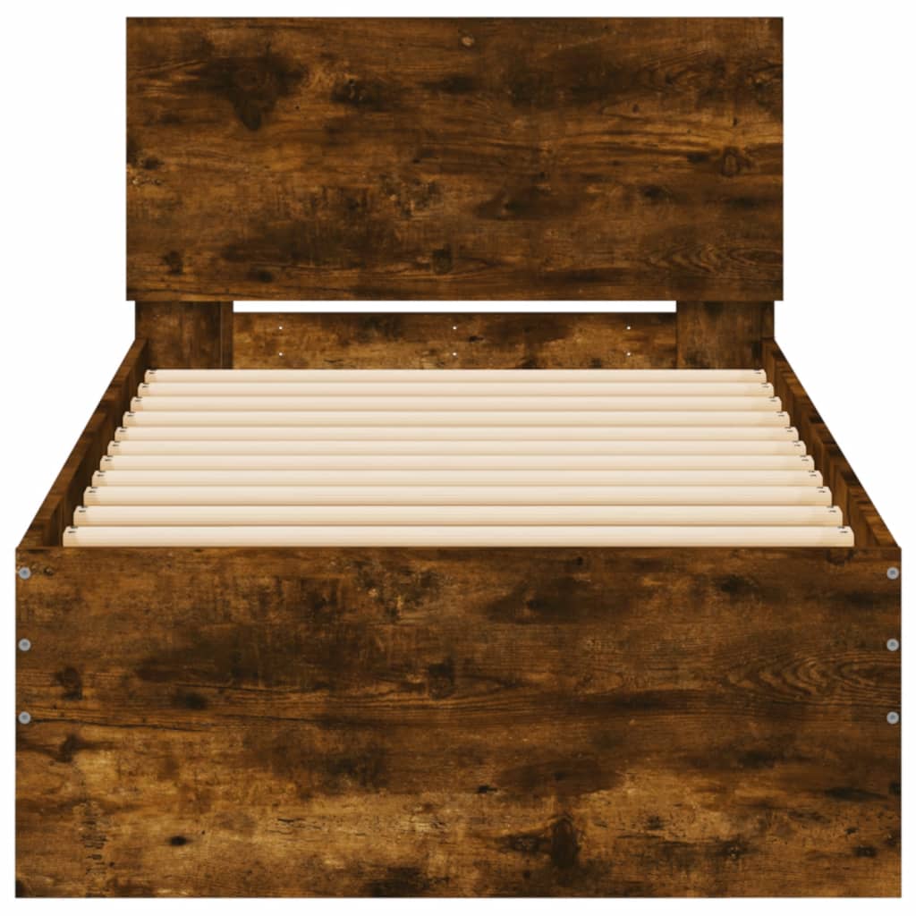 Modern Wooden Single Size 90cm Bed Frame Base With Headboard & LED Lights