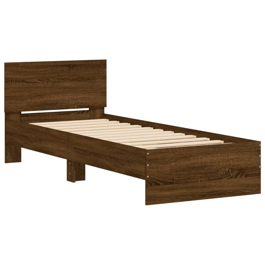 Modern Wooden Single Size 90cm Bed Frame Base With Headboard & LED Lights