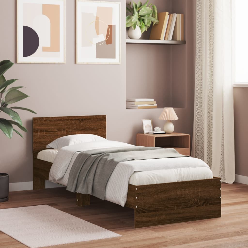 Bed Frame without Mattress with LED Lights Brown Oak 90x190 cm Single