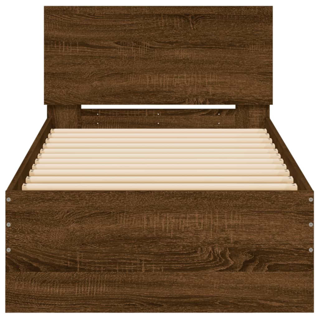 Modern Wooden Single Size 90cm Bed Frame Base With Headboard & LED Lights