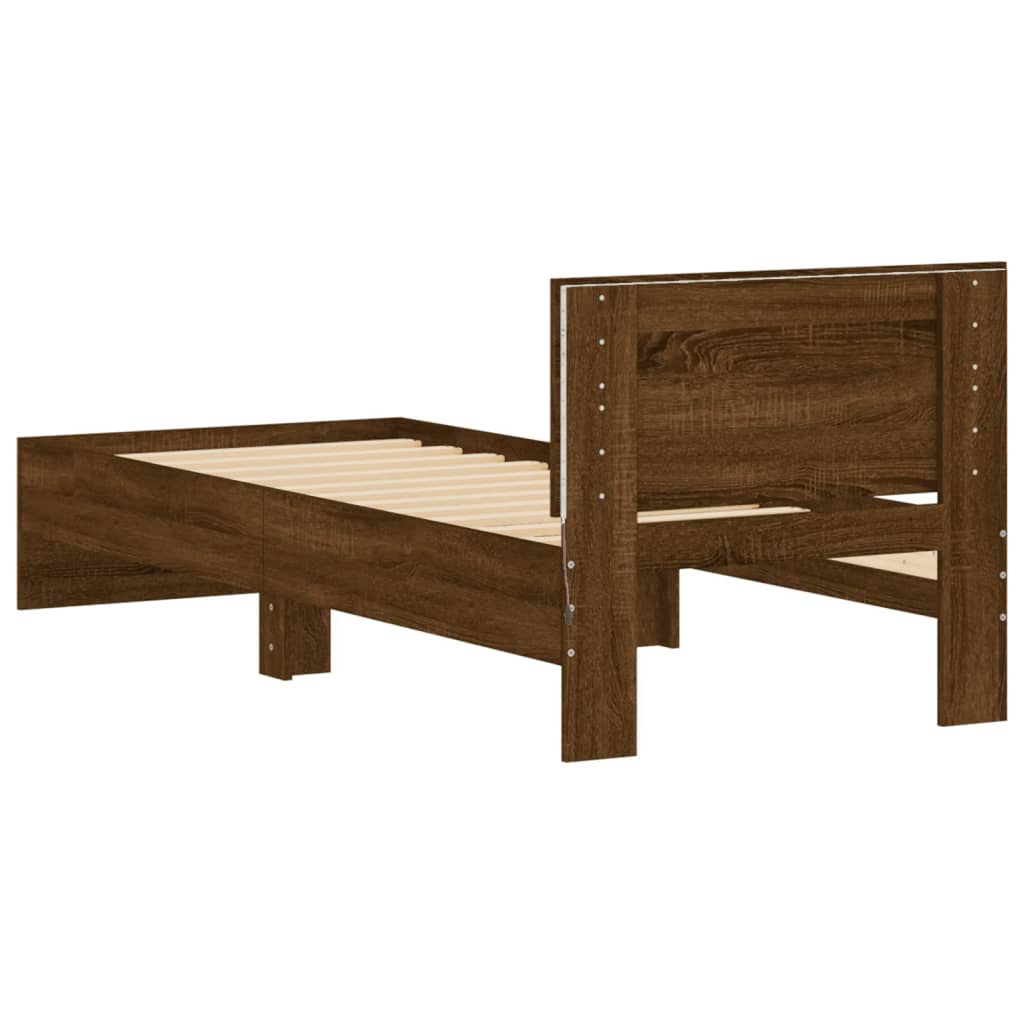 Modern Wooden Single Size 90cm Bed Frame Base With Headboard & LED Lights