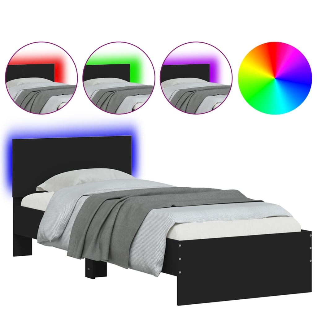 Bed Frame without Mattress with LED Lights Black 75x190 cm Small Single