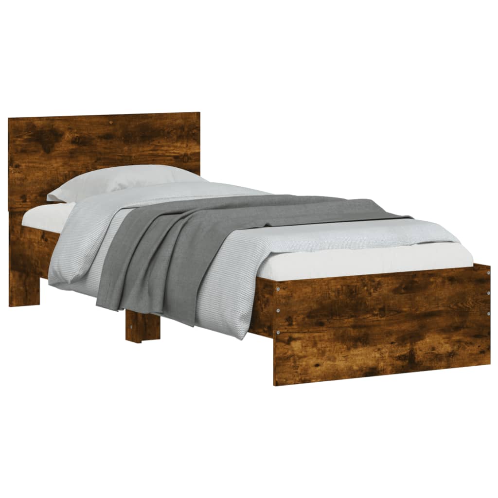 Bed Frame without Mattress with LED Lights Smoked Oak 75x190 cm Small Single