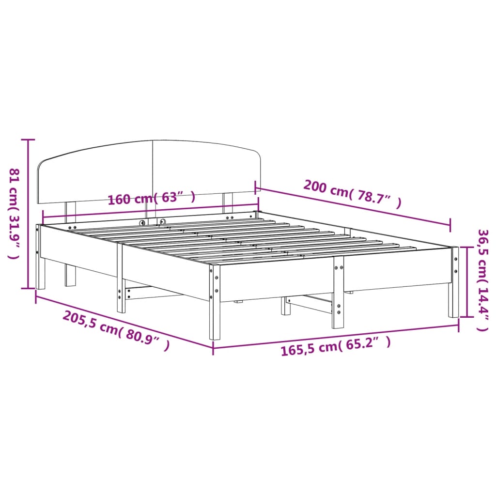 Bed Frame without Mattress Wax Brown 160x200 cm Solid Wood Pine