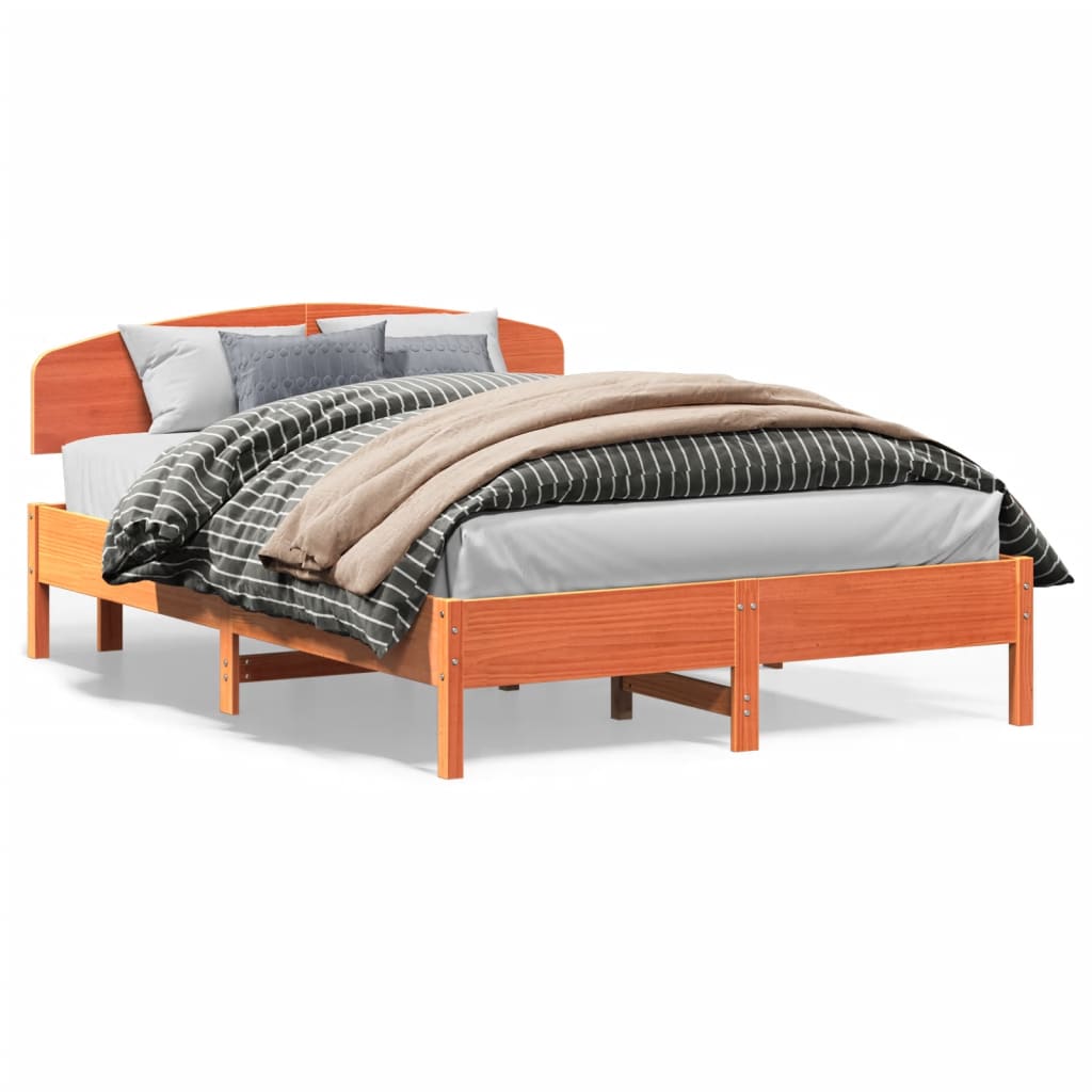 Bed Frame without Mattress Wax Brown 150x200 cm King Size Solid Wood Pine