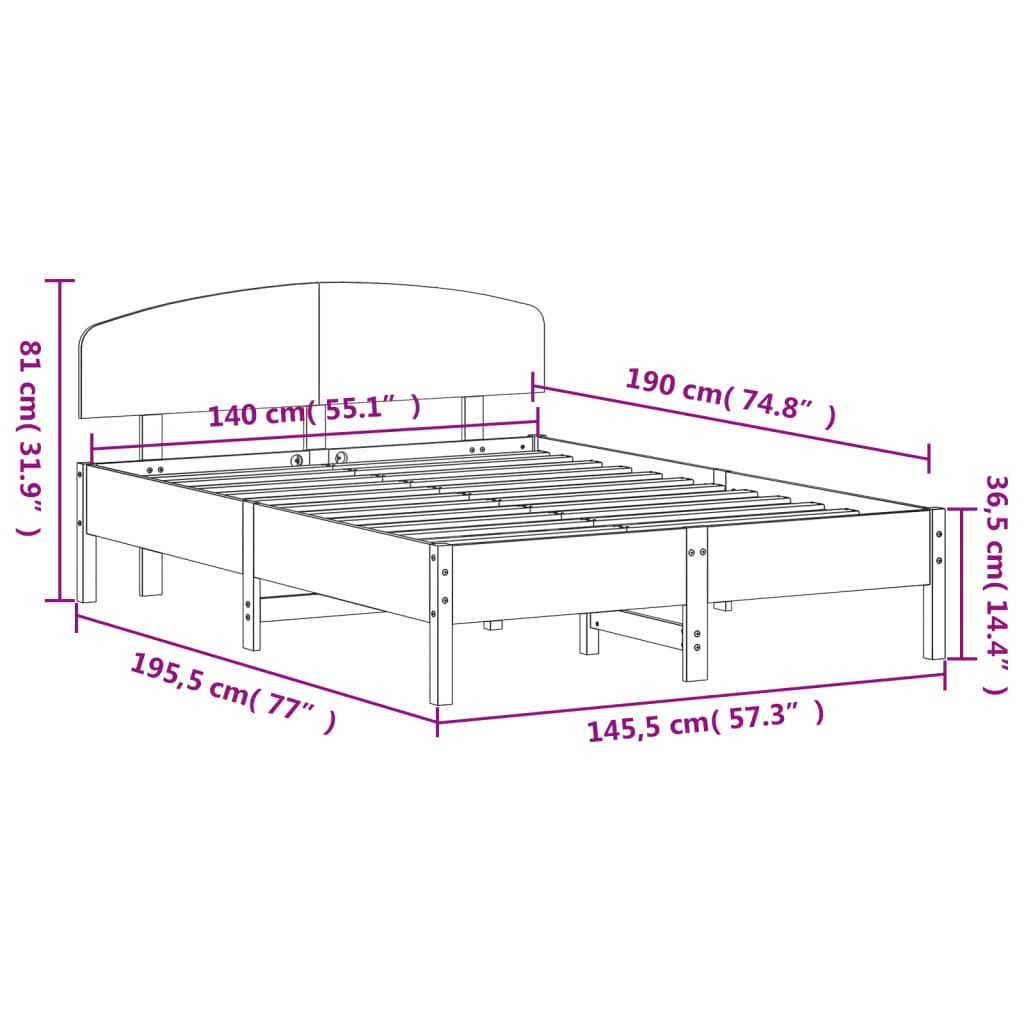 Bed Frame without Mattress 140x190 cm Solid Wood Pine