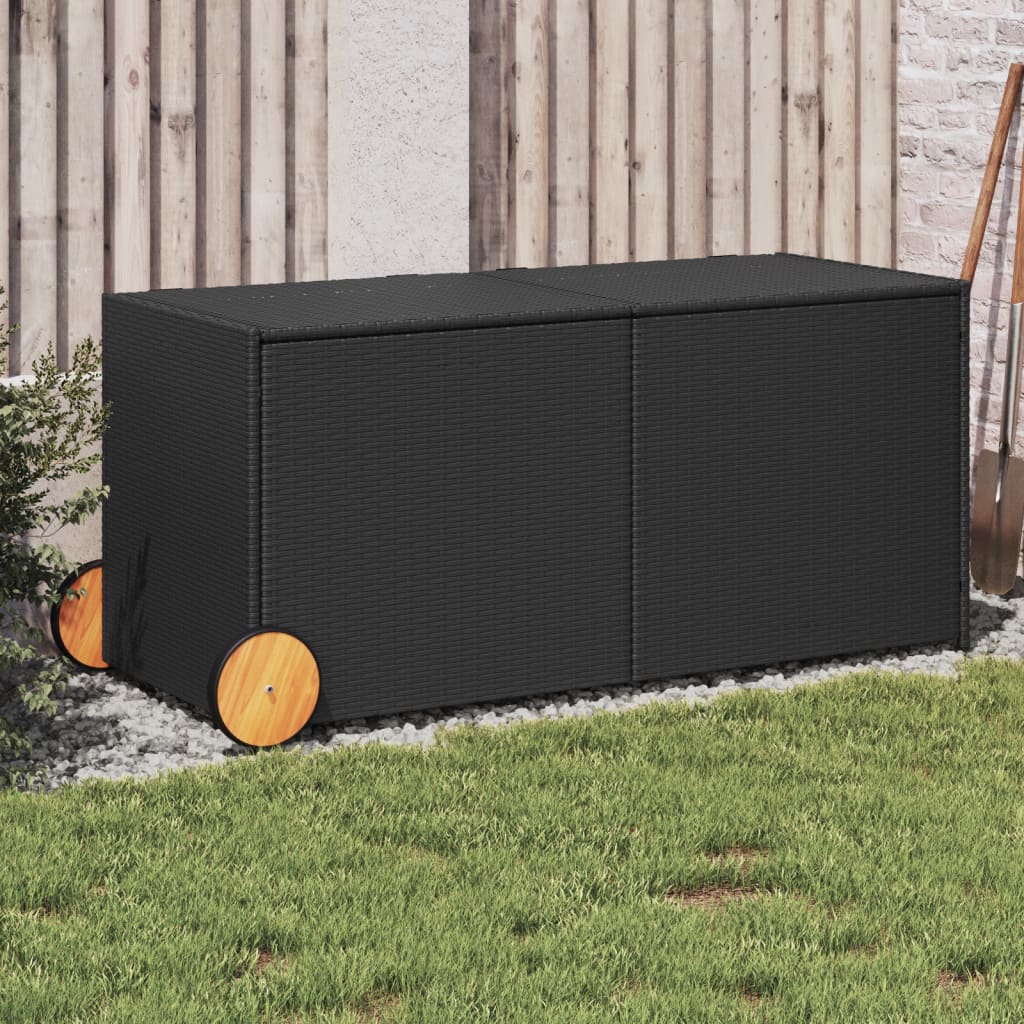 Outdoor Patio Poly Rattan 283L Garden Storage Box With Wheels Cushion Boxes