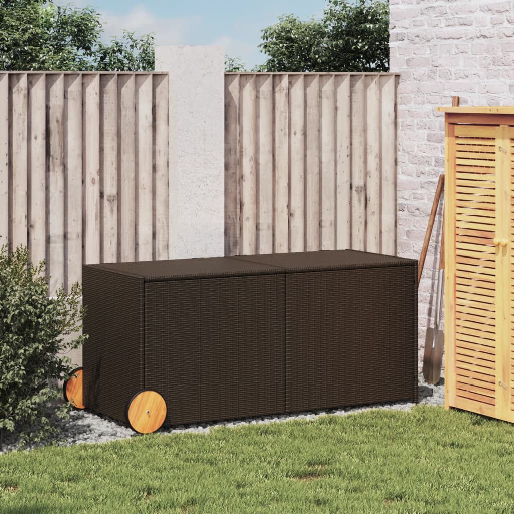 Outdoor Patio Poly Rattan 283L Garden Storage Box With Wheels Cushion Boxes