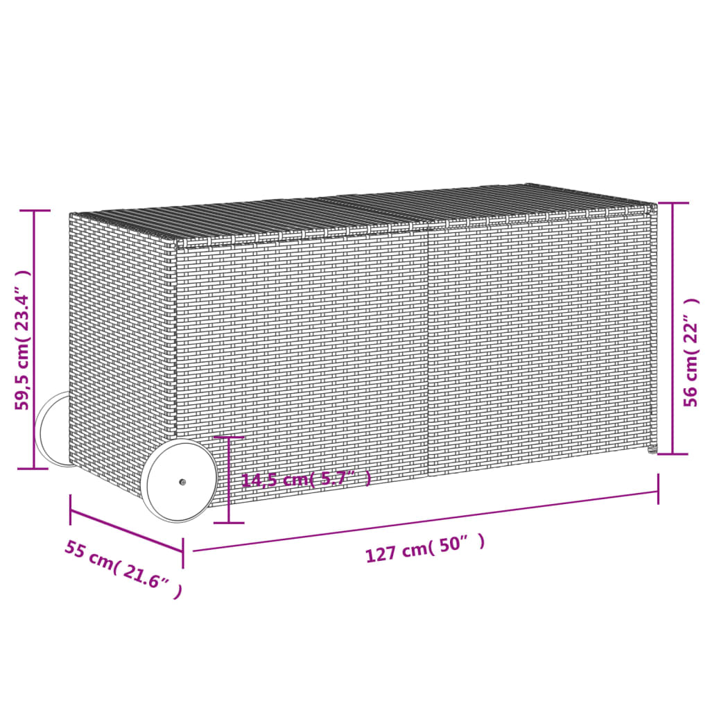 Outdoor Patio Poly Rattan 283L Garden Storage Box With Wheels Cushion Boxes
